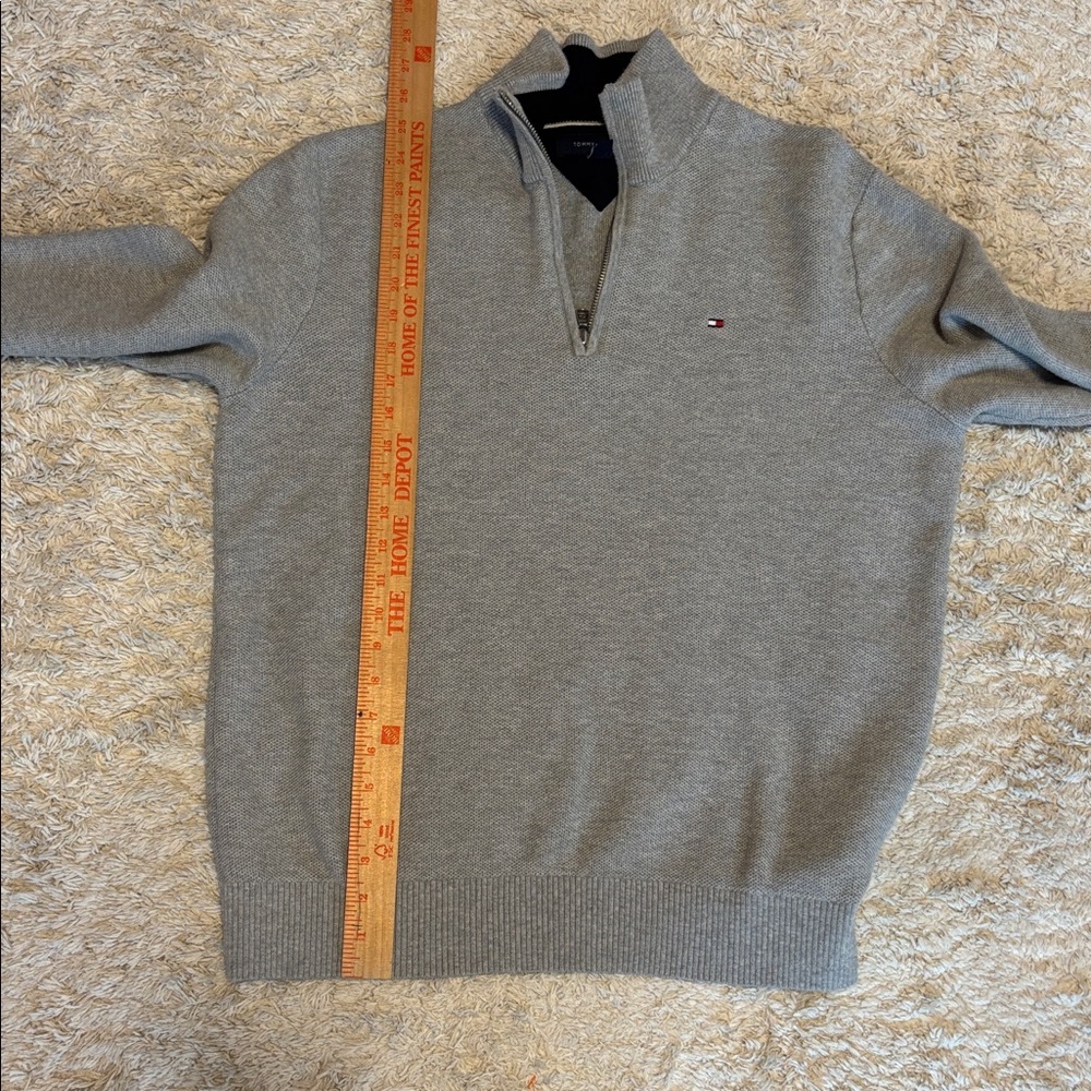 Tommy Hilfiger Men’s Gray Quarter Zip Sweater Large Cotton 1/4 Zip Pullover - Picture 7 of 8